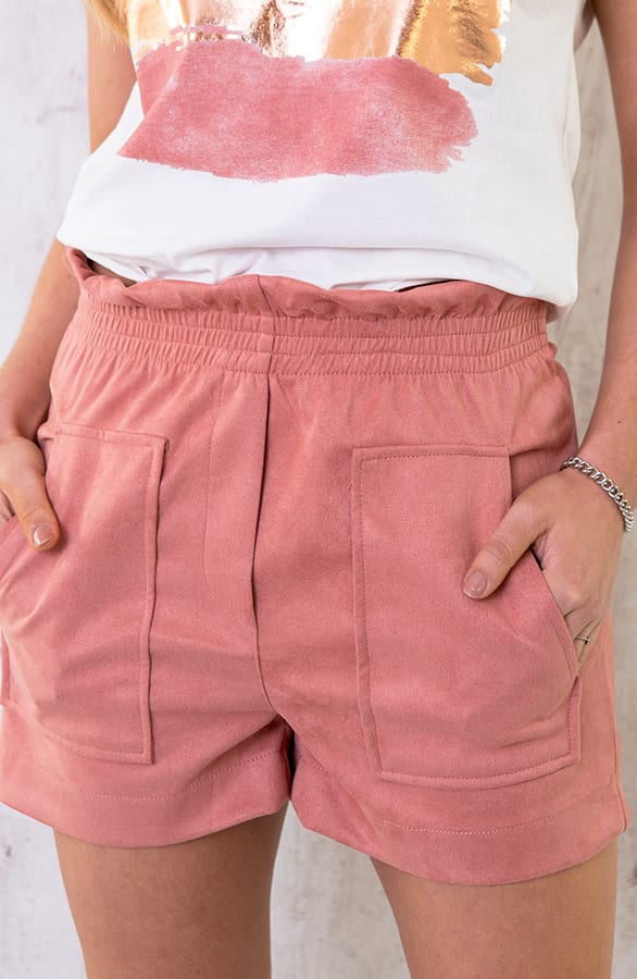 Suedine Short Met Zakken Koraal – shoparchief, foto 1