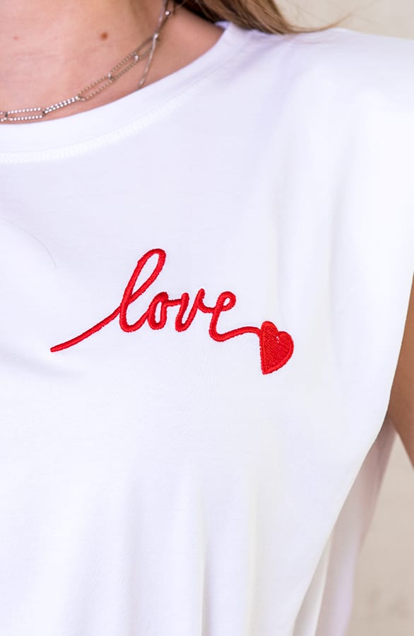 Top Met Schoudervulling Love Wit – shoparchief, foto 4