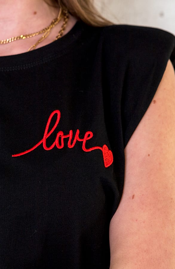 Top Met Schoudervulling Love Zwart – shoparchief, foto 6