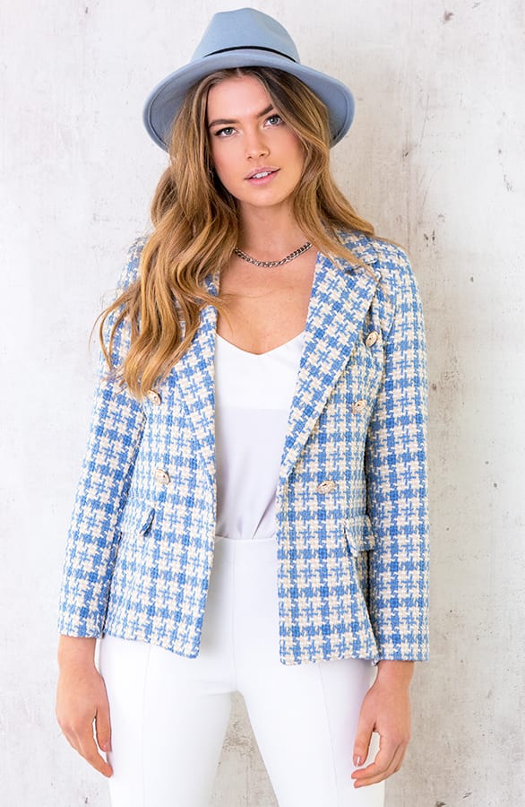 Tweed Button Blazer Jeansblauw – shoparchief, foto 1