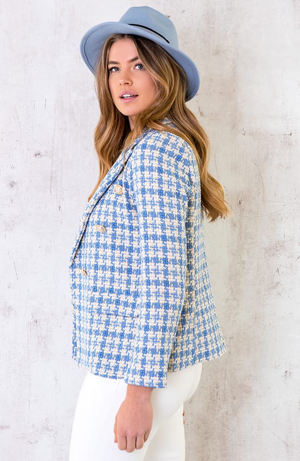 Tweed Button Blazer Jeansblauw – shoparchief, foto 5