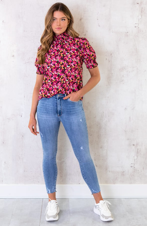 Bloemenprint Col Top Fuchsia Zwart – shoparchief, foto 5