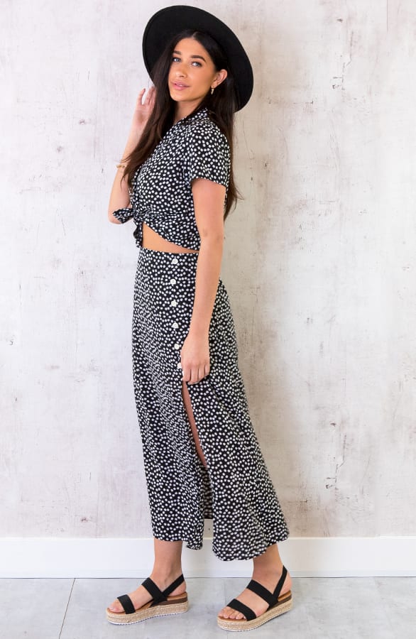 Midi Split Bloemen Rok Zwart – shoparchief, foto 3