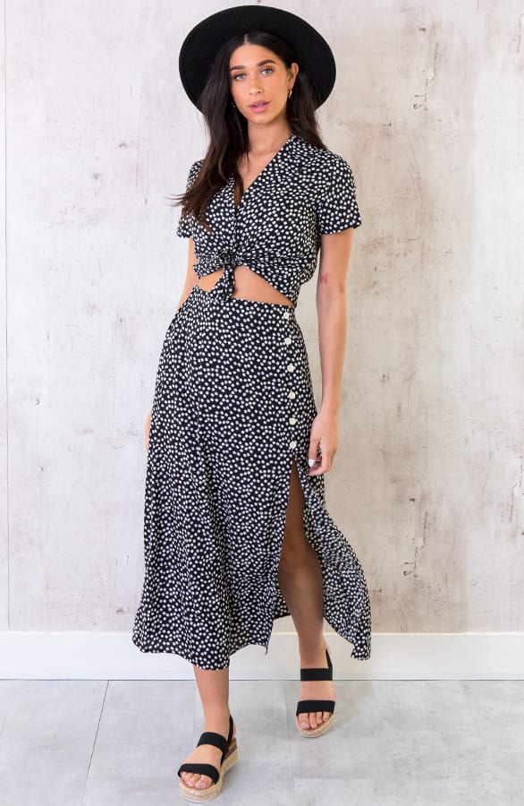 Midi Split Bloemen Rok Zwart – shoparchief, foto 1