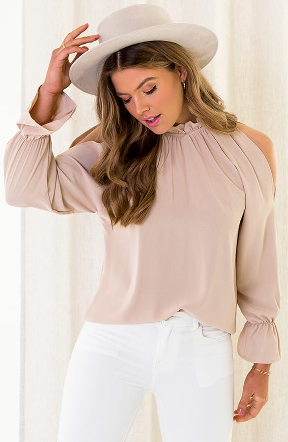 Cold Shoulder Blouse Beige – shoparchief, foto 7