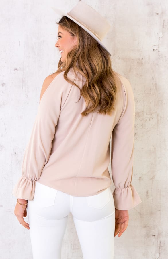 Cold Shoulder Blouse Beige – shoparchief, foto 5