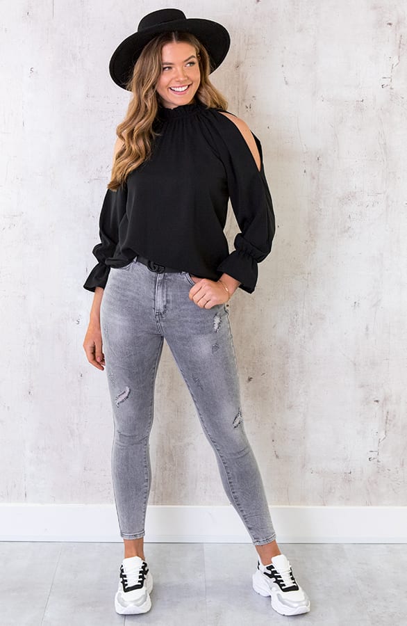 Cold Shoulder Blouse Zwart – shoparchief, foto 6