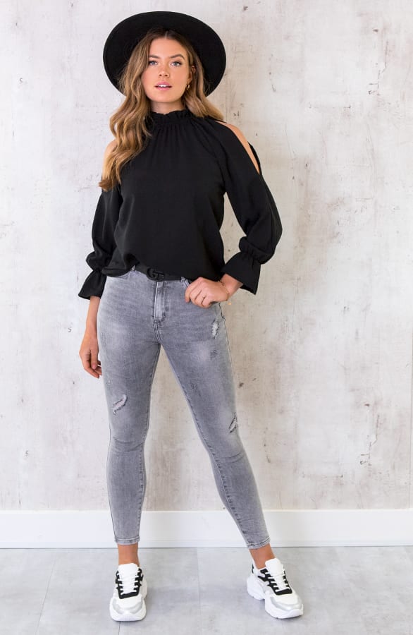 Cold Shoulder Blouse Zwart – shoparchief, foto 5