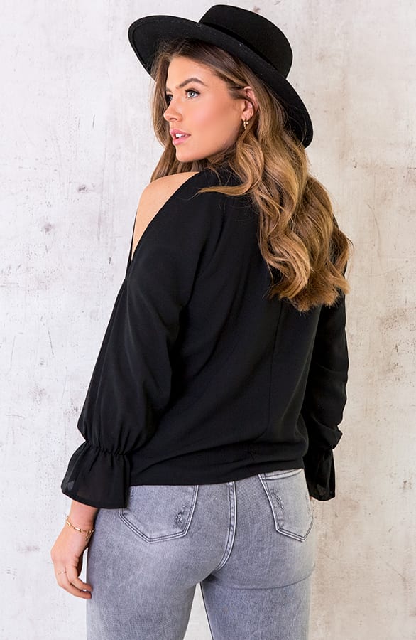 Cold Shoulder Blouse Zwart – shoparchief, foto 3
