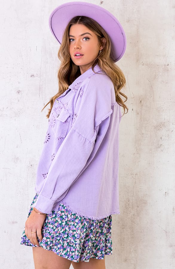 Denim Embroidery Jacket Lila – shoparchief, foto 4