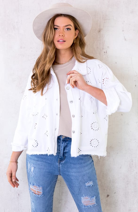 Denim Embroidery Jacket Wit – shoparchief, foto 5
