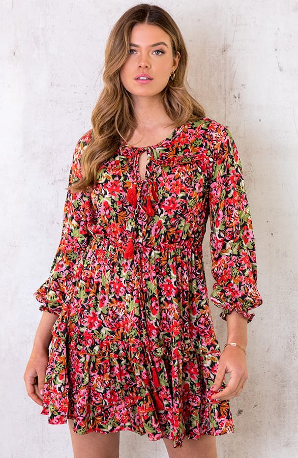 Ibiza Dress Floral Rood – shoparchief, foto 1