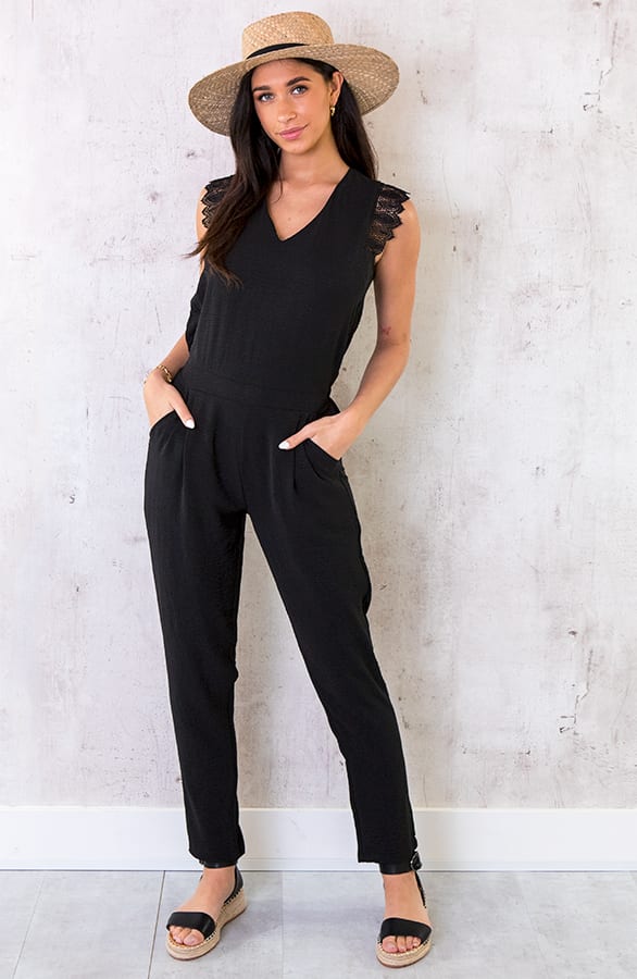 Jumpsuit Met Kanten Mouwen Zwart – shoparchief, foto 1