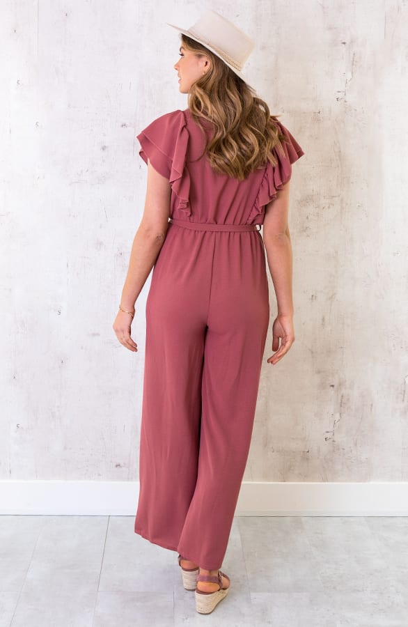 Jumpsuit Met Ruffle Mouwen Dust Roze – shoparchief, foto 4