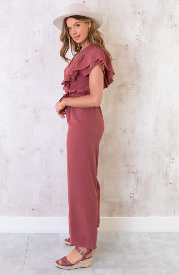 Jumpsuit Met Ruffle Mouwen Dust Roze – shoparchief, foto 3