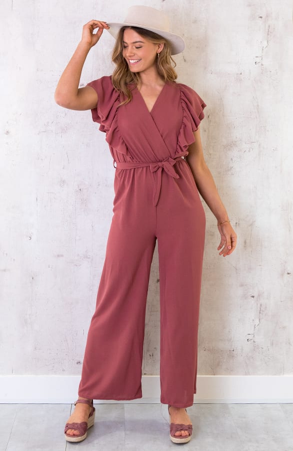 Jumpsuit Met Ruffle Mouwen Dust Roze – shoparchief, foto 2