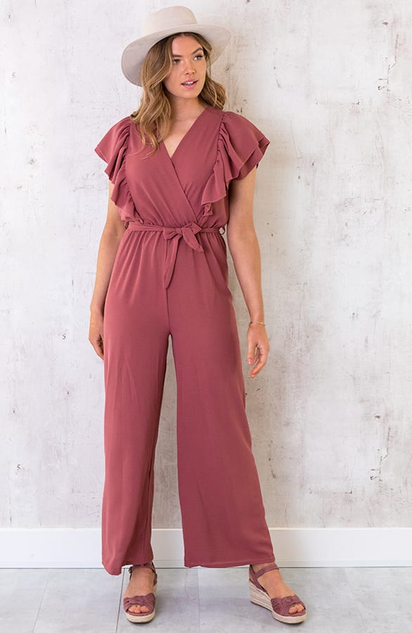 Jumpsuit Met Ruffle Mouwen Dust Roze – shoparchief, foto 1