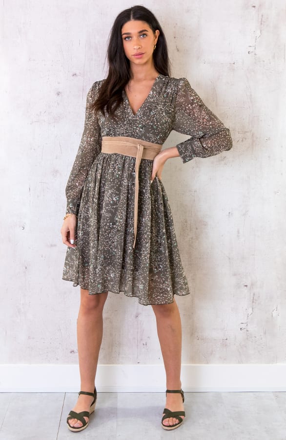 Jurk Met Bloemen Dames Legergroen – shoparchief, foto 2
