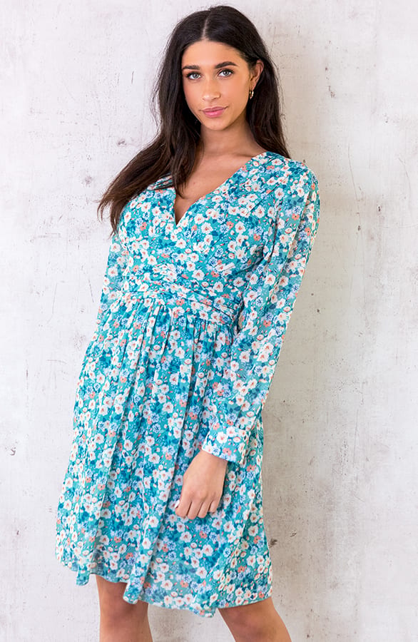 Jurk Met Bloemen Dames Turquoise – shoparchief, foto 5