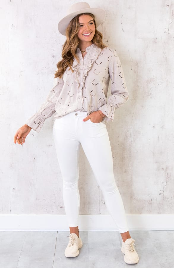 Katoenen Embroidery Blouse Beige – shoparchief, foto 2