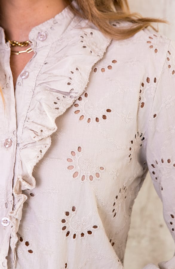 Katoenen Embroidery Blouse Beige – shoparchief, foto 5