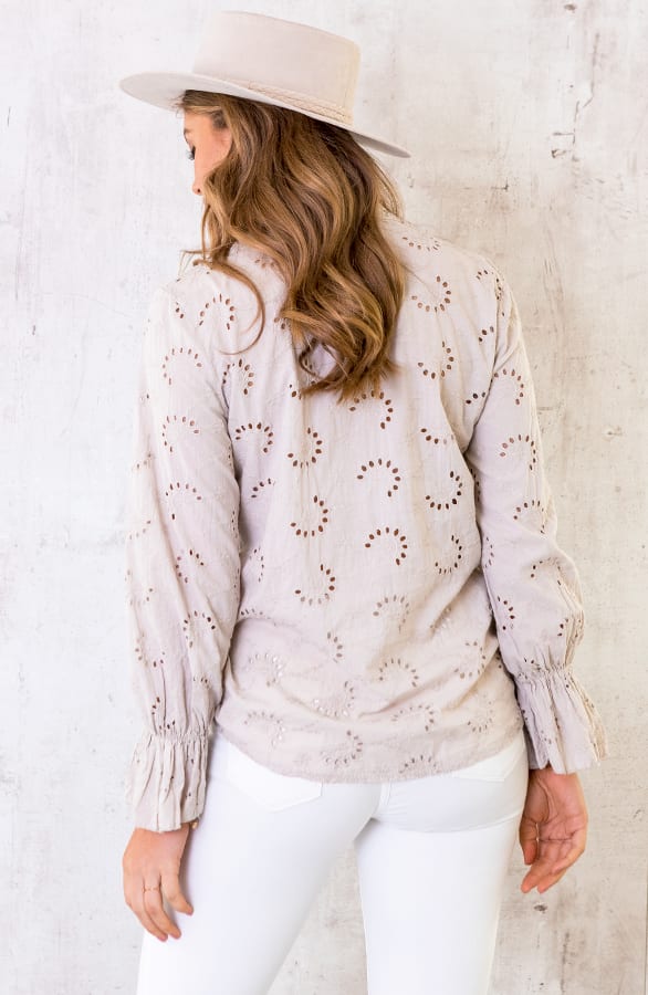 Katoenen Embroidery Blouse Beige – shoparchief, foto 4