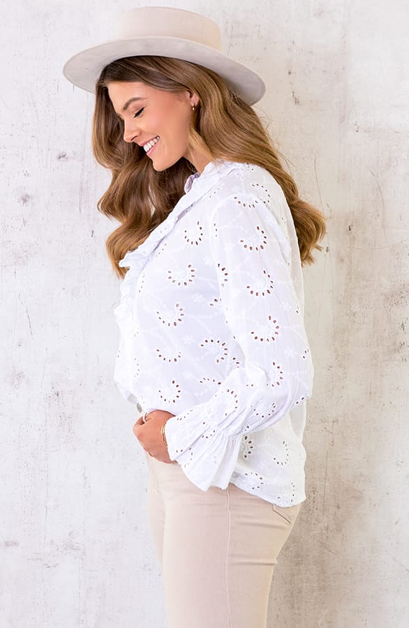 Katoenen Embroidery Blouse Wit – shoparchief, foto 4