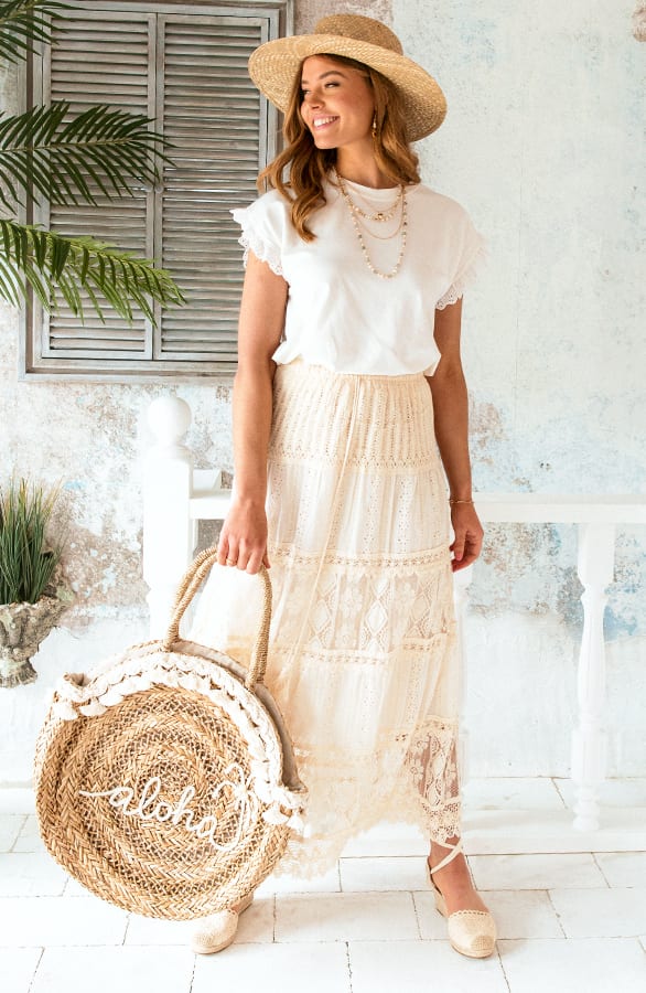 Boho Maxi Rok Met Kant Ecru – shoparchief, foto 11
