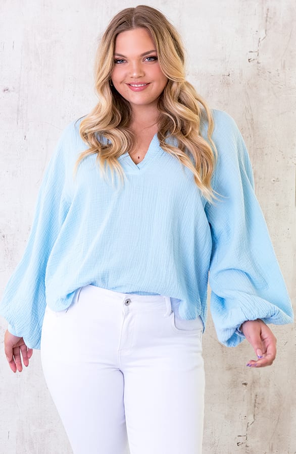 Katoenen Oversized Blouse Babyblauw – shoparchief, foto 1