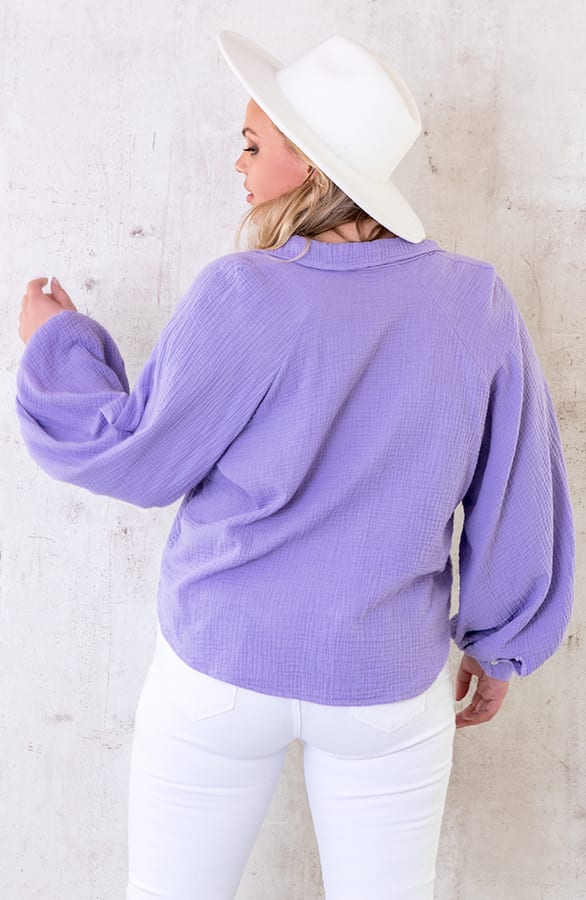 Katoenen Oversized Blouse Lila – shoparchief, foto 8