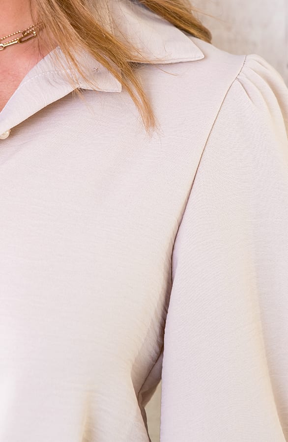 Knopen Blouse Dames Beige – shoparchief, foto 5