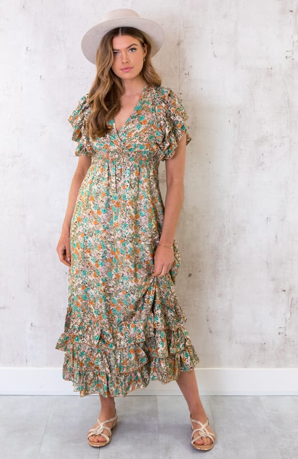 Maxi Boho Jurk Ruffles Beige – shoparchief, foto 1