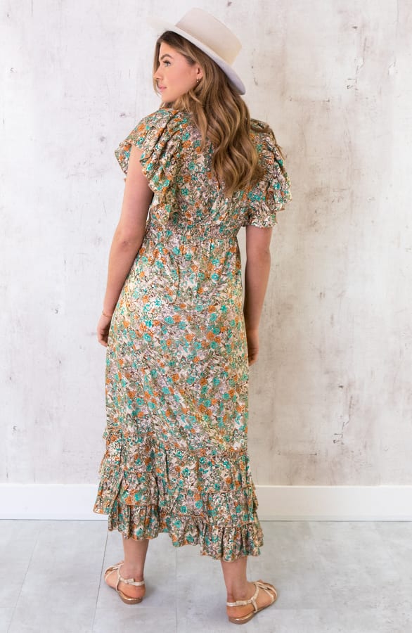 Maxi Boho Jurk Ruffles Beige – shoparchief, foto 4