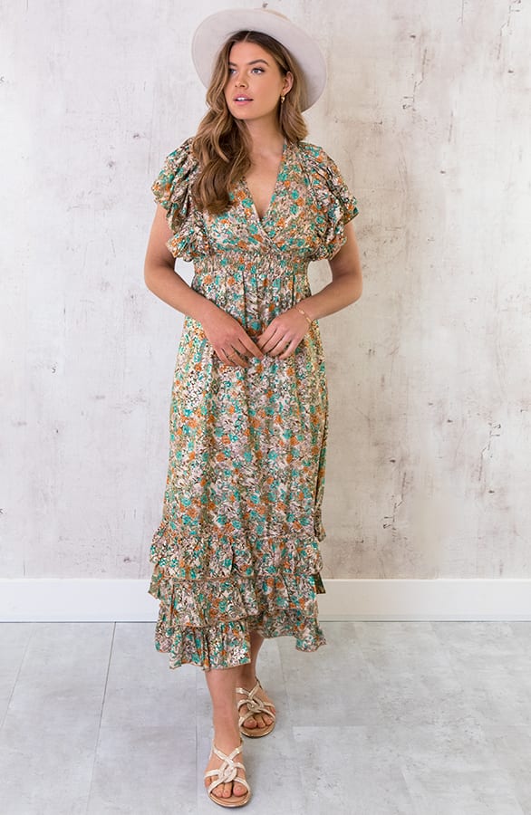Maxi Boho Jurk Ruffles Beige – shoparchief, foto 2