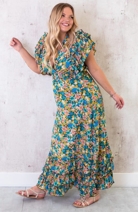 Maxi Boho Jurk Ruffles Blauw – shoparchief, foto 7