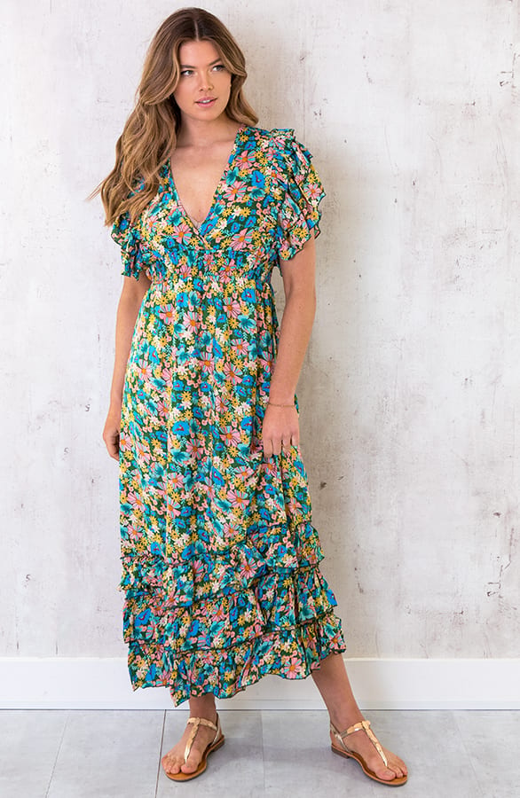 Maxi Boho Jurk Ruffles Blauw – shoparchief, foto 4