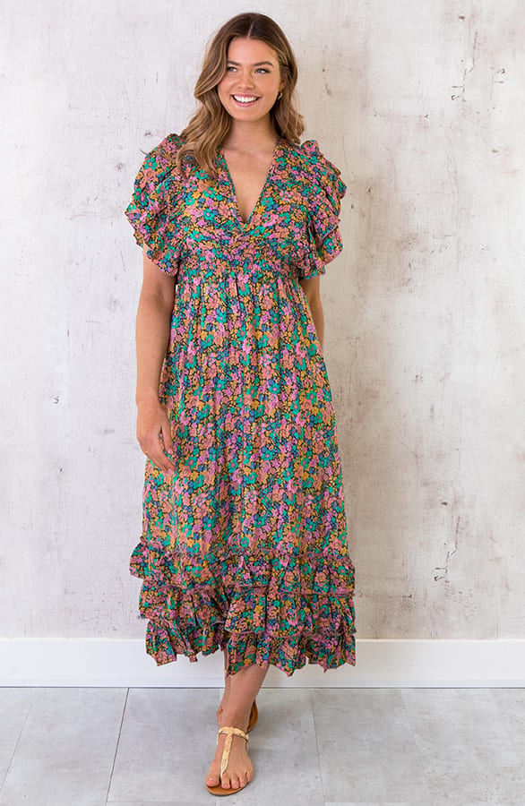 Maxi Boho Jurk Ruffles Multicolor – shoparchief, foto 2