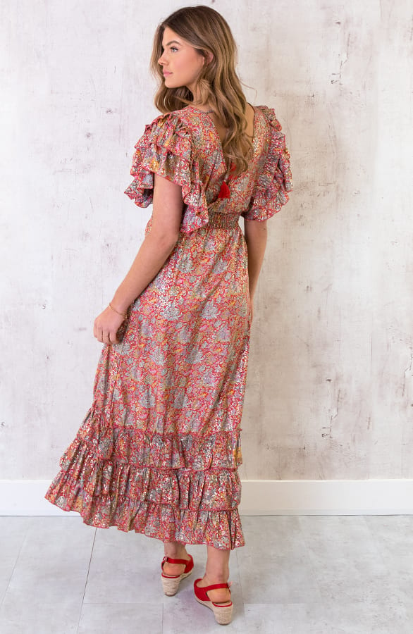 Maxi Boho Jurk Ruffles Rood – shoparchief, foto 6