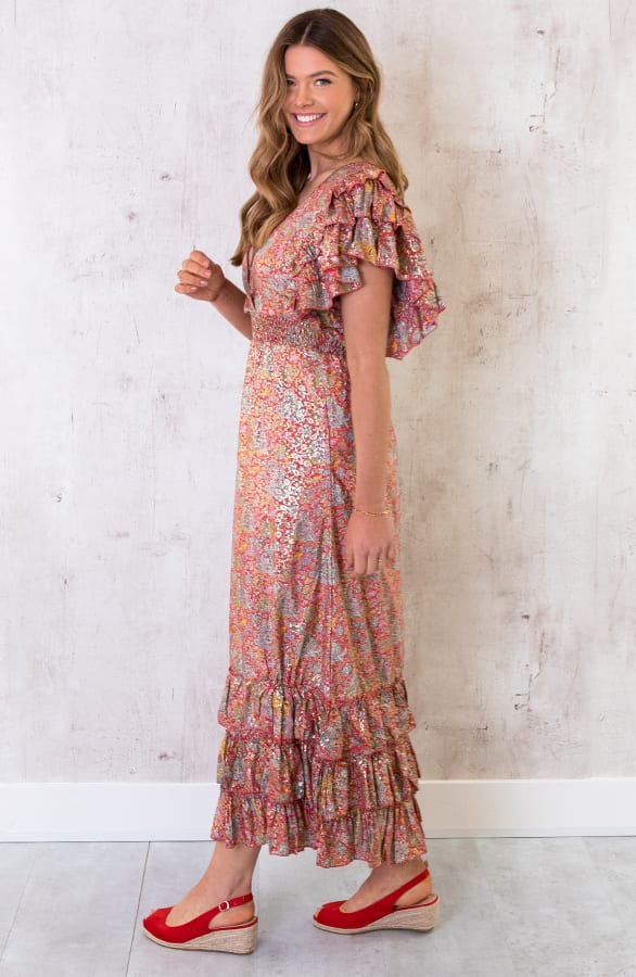 Maxi Boho Jurk Ruffles Rood – shoparchief, foto 4