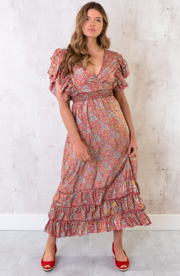 Maxi Boho Jurk Ruffles Rood – shoparchief, foto 2