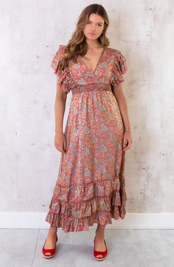 Maxi Boho Jurk Ruffles Rood – shoparchief, foto 1