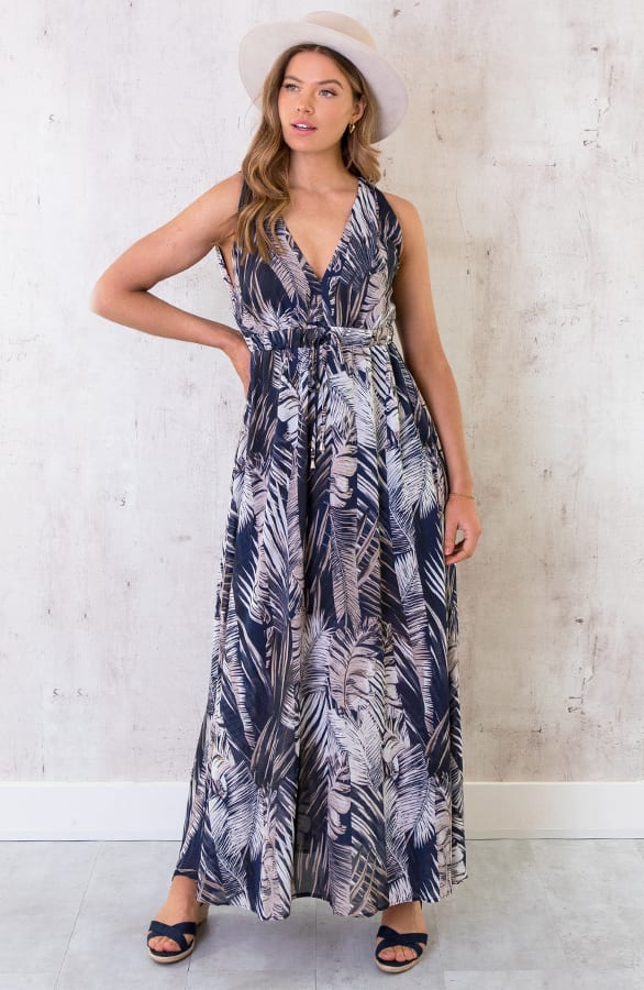 Maxi Jurk Palm Leaves Marine – shoparchief, foto 3