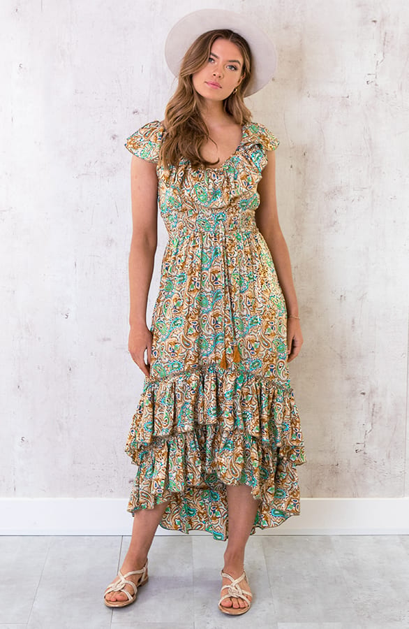 Maxi Paisley Jurk Ruches Turquoise – shoparchief, foto 2