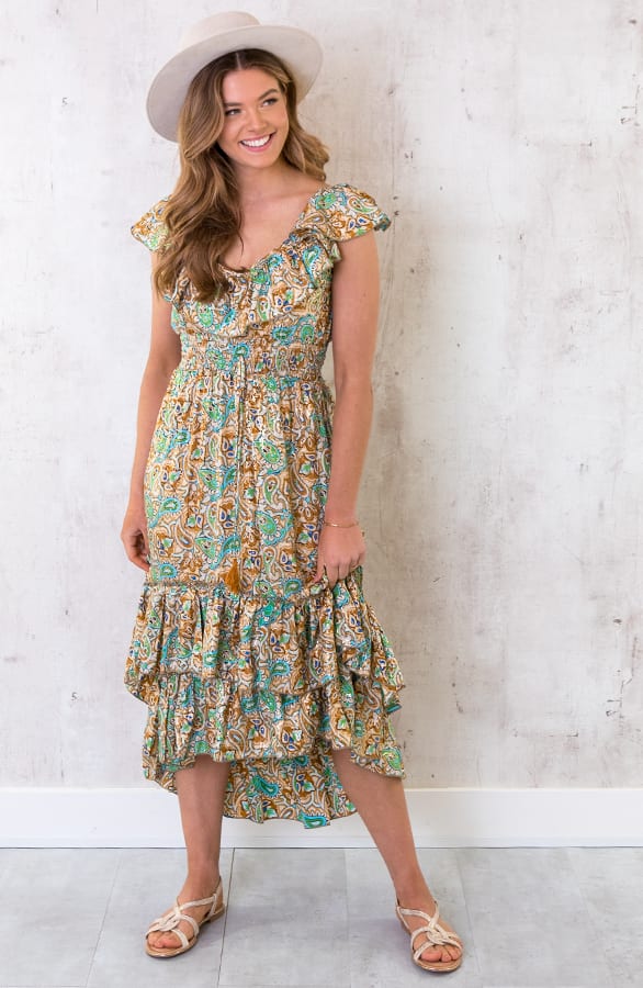 Maxi Paisley Jurk Ruches Turquoise – shoparchief, foto 1