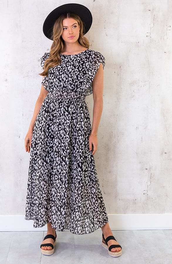 Maxi Panterprint Jurk Zwart Wit – shoparchief, foto 1