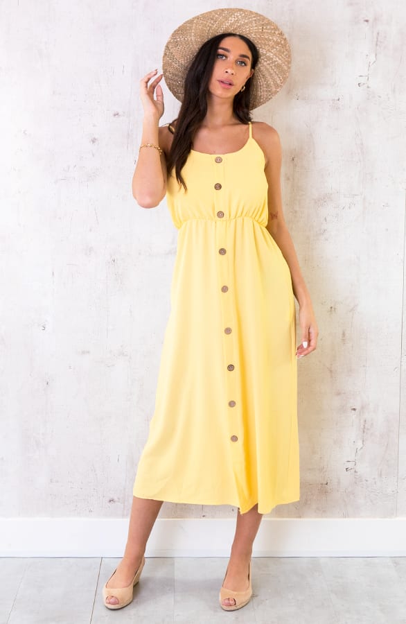 Midi Jurk Knopen Santorini Geel – shoparchief, foto 1