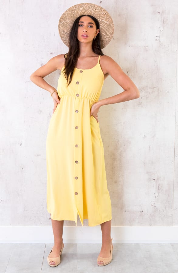 Midi Jurk Knopen Santorini Geel – shoparchief, foto 2