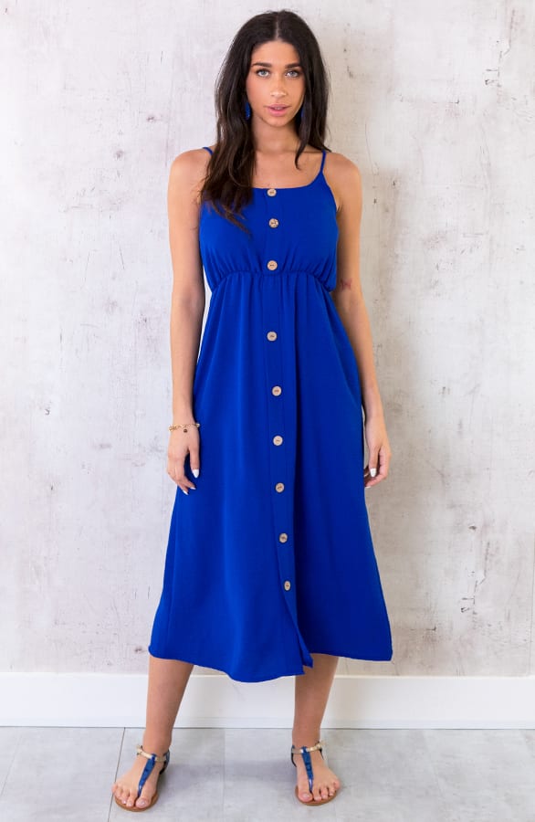 Midi Jurk Knopen Santorini Kobalt – shoparchief, foto 1