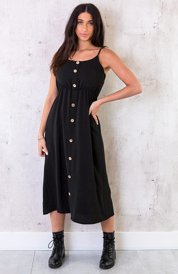 Midi Jurk Knopen Santorini Zwart – shoparchief, foto 1