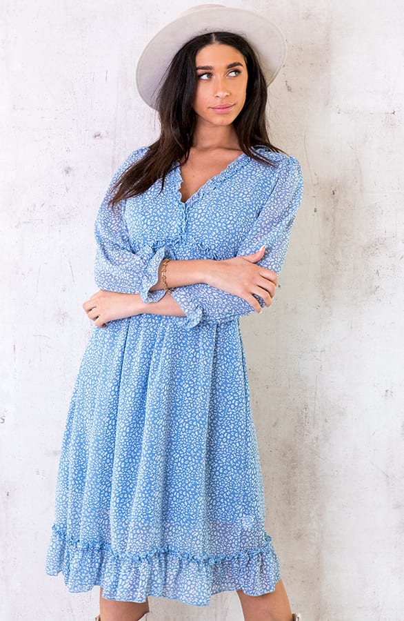 Midi Jurk Met Panterprint Blauw – shoparchief, foto 7
